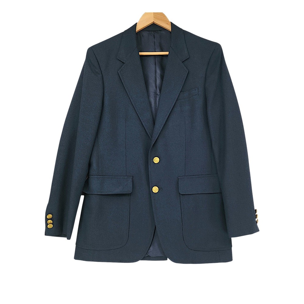 Vtg Woodmere Blazer 38R Men Navy Blue Gold Buttons Wool Poly Sport Coat Nautical